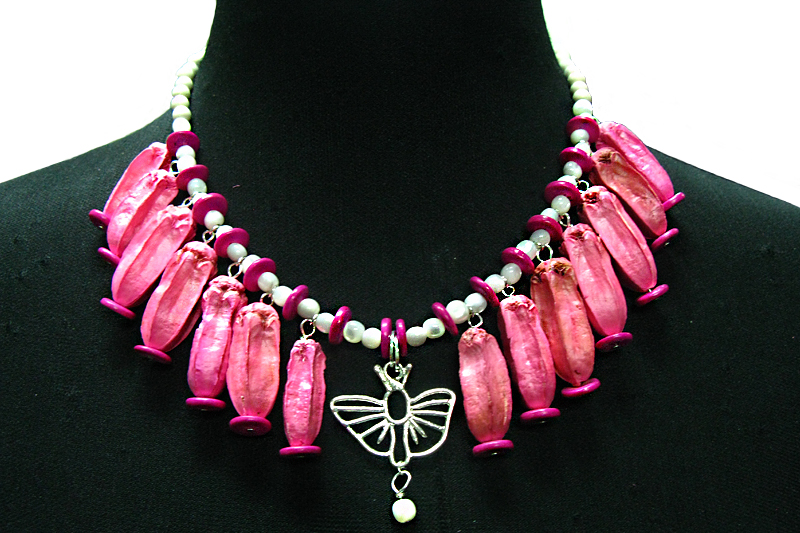 Pink cedrella flower and MOP choker